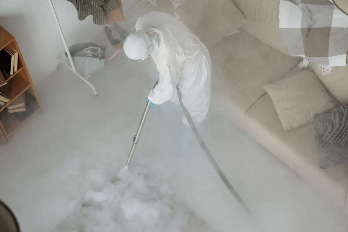 Biohazard cleanup technician in protective equipment, Cedar Creek / Thixton, Louisville, KY